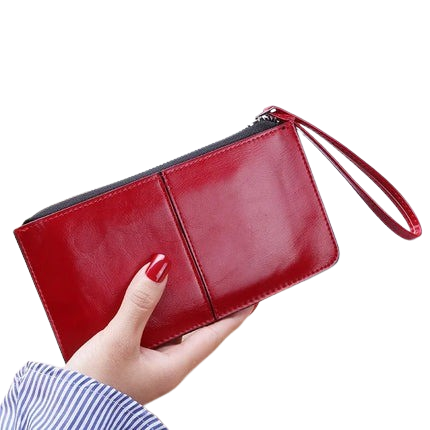 Hemasa Women's Leather Zipper Handbag Bank Large Capacity  Wallet Wrist Strap /Simple Bag Card Holders Wallets