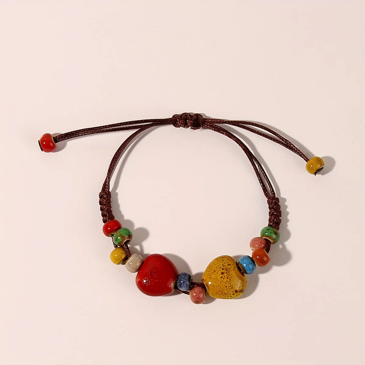 Hemasa Colorful Love Heart Charm Bracelet /Ethnic Style Colorful Ceramic Bead Bracelet