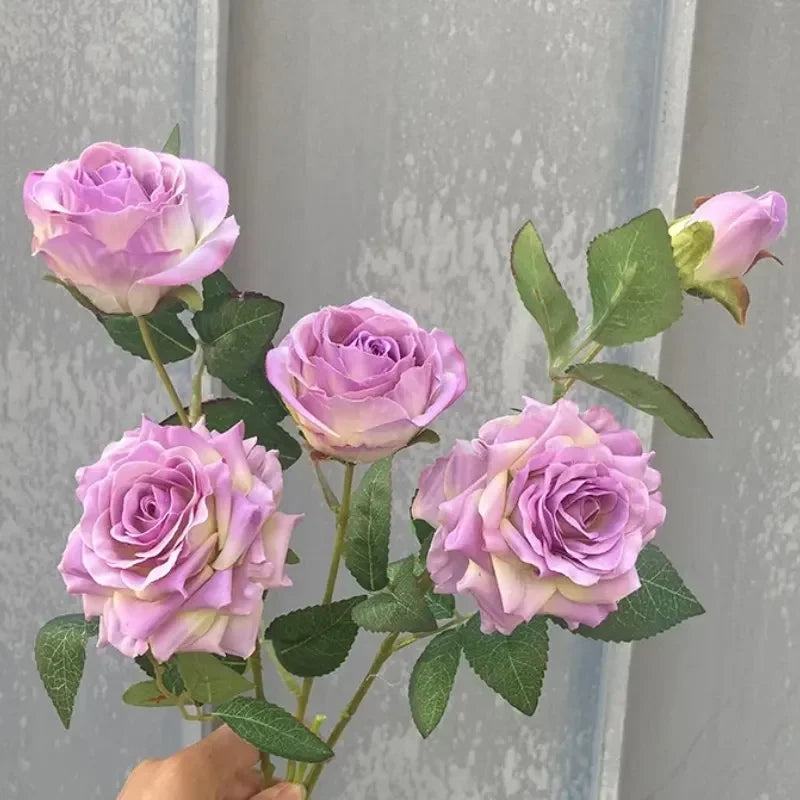 5Pc Artificial 5head Rose Silk Flowers for Wedding Background Layout Fake Rose Flowers Home Party Decoration Flower Arrangement