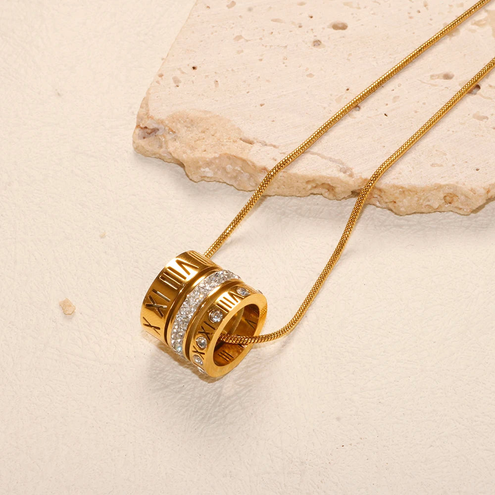 Hemasa Zircon Three Layers Pendant Necklace Stainless Steel Necklaces for Woman