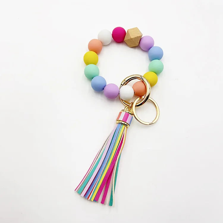 Silicone Beads Keychain Bracelet  with Tassels