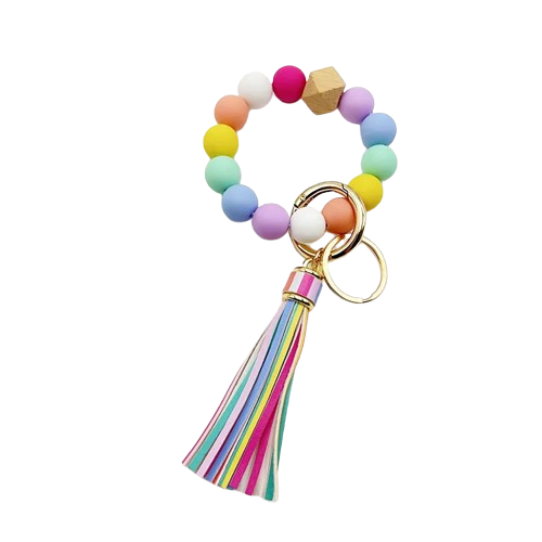 Silicone Beads Keychain Bracelet  with Tassels