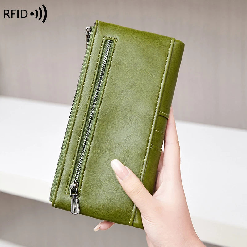 High Quality Women Wallet RFID Anti-Theft Leather Wallets For Woman Long Zipper Large Ladies Clutch Bag Female Purse Card Holder