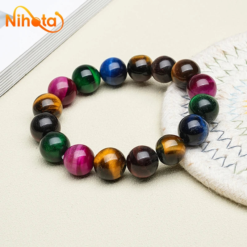 Mixed Color Tiger Eye acelet Charms Luxury Fine Jewelry Couple Personalized Beaded Bangle Bangles Yoga Meditation 6/8/10/12mm