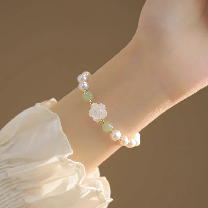 925 Sterling Silver Rose Bracelet for Women Summer Versatile Flower Pearl Bracelet Hand Jewelry Fashion Gifts
