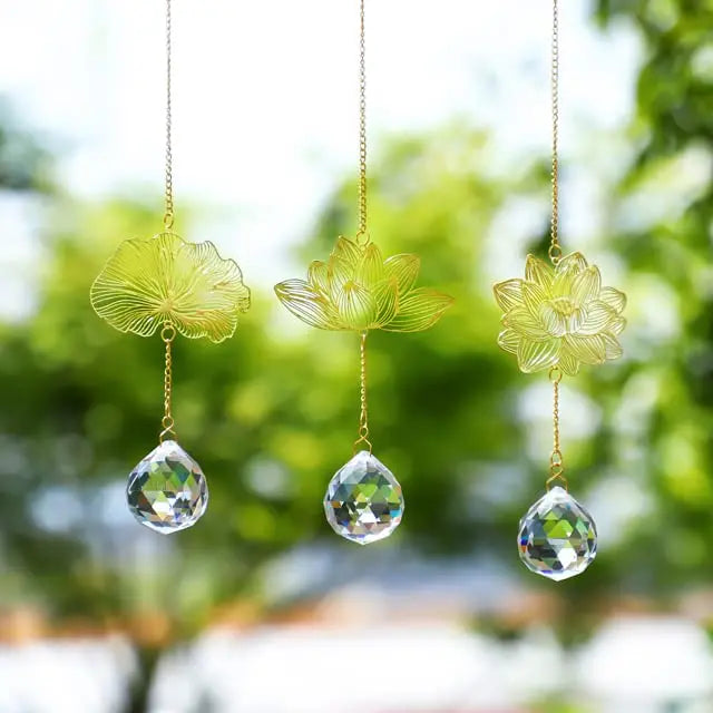 3-piece sunflower leaf pendant, crystal prism, window hanging, sun capture device, rainbow maker, home garden, rearview mirror d