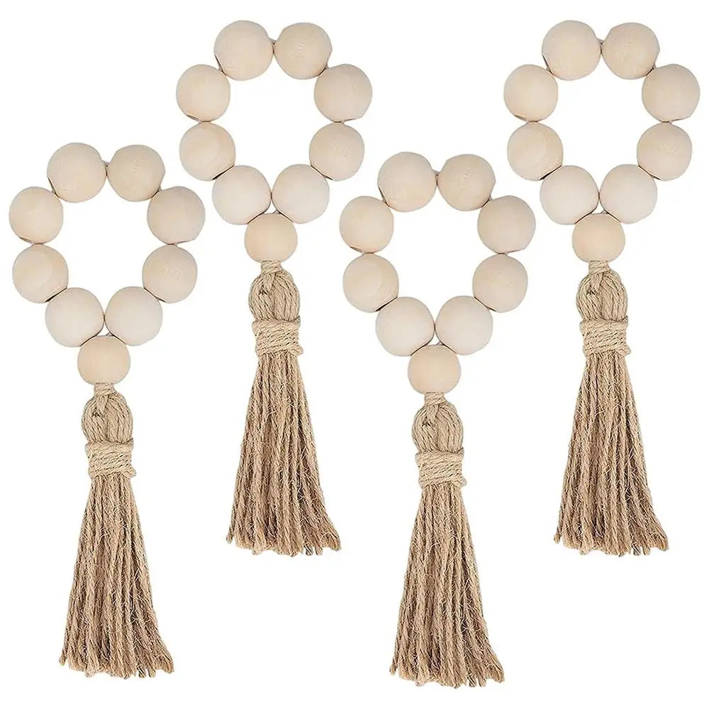 Hemasa Wood Bead Napkin Rings Napkin Holders With Tassels