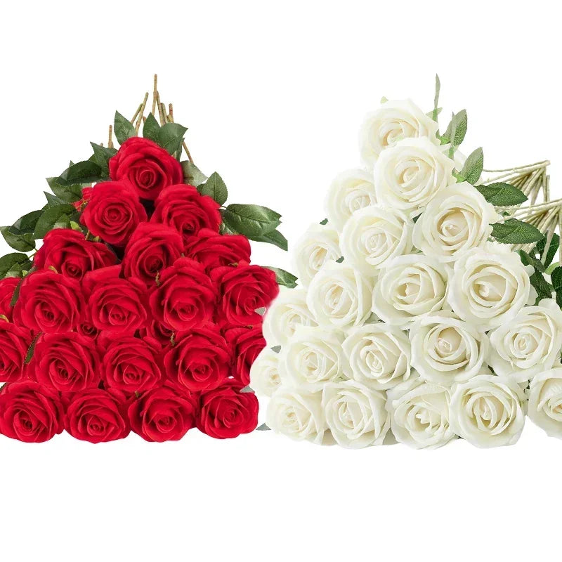 Tejesa 50 Pcs Velvet Rose Artificial Rose Flowers Real Touch Fake Roses Florals for Valentine's DIY Wedding Bouquet Party Home Decor