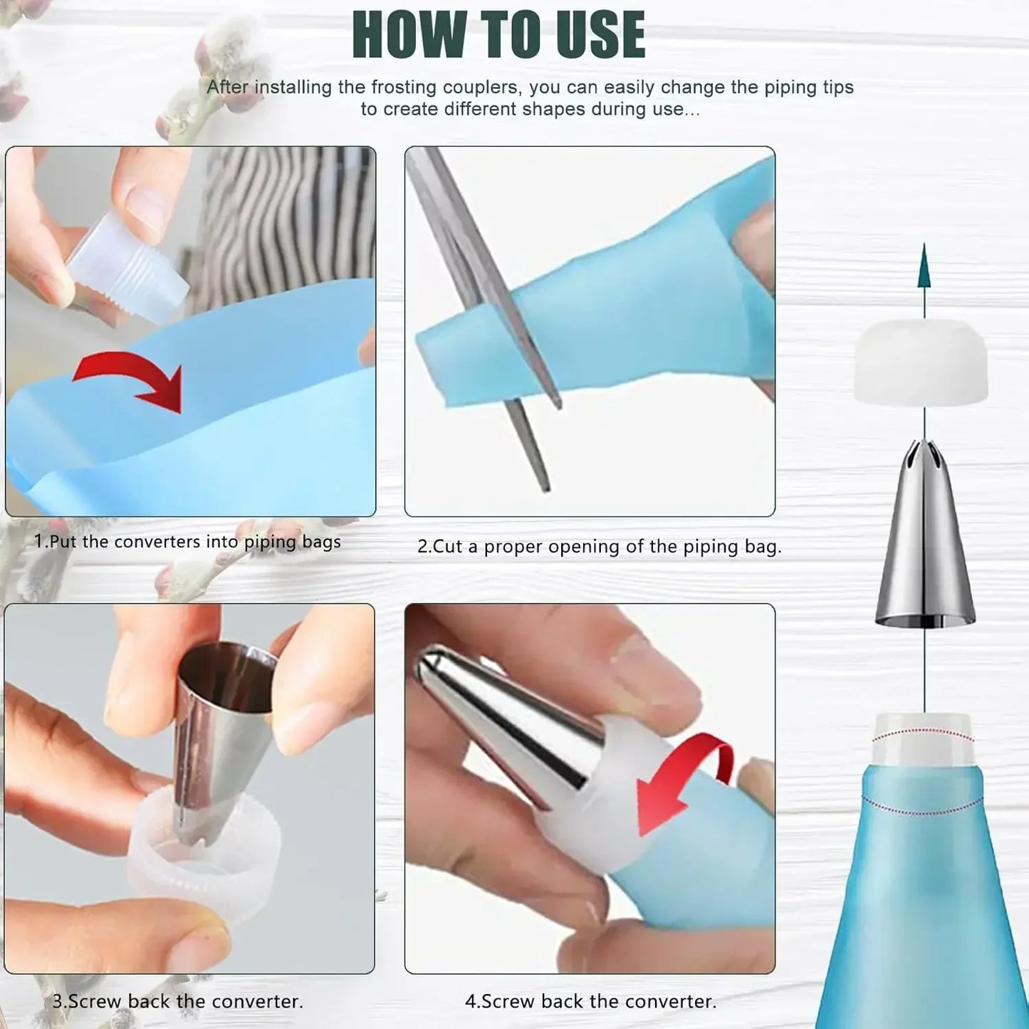 Hemasa Piping Bags Cake Decorating Reusable Silicone Pastry Bag /Stainless Steel Nozzle Piping Nozzles Pastry Set Baking Tools