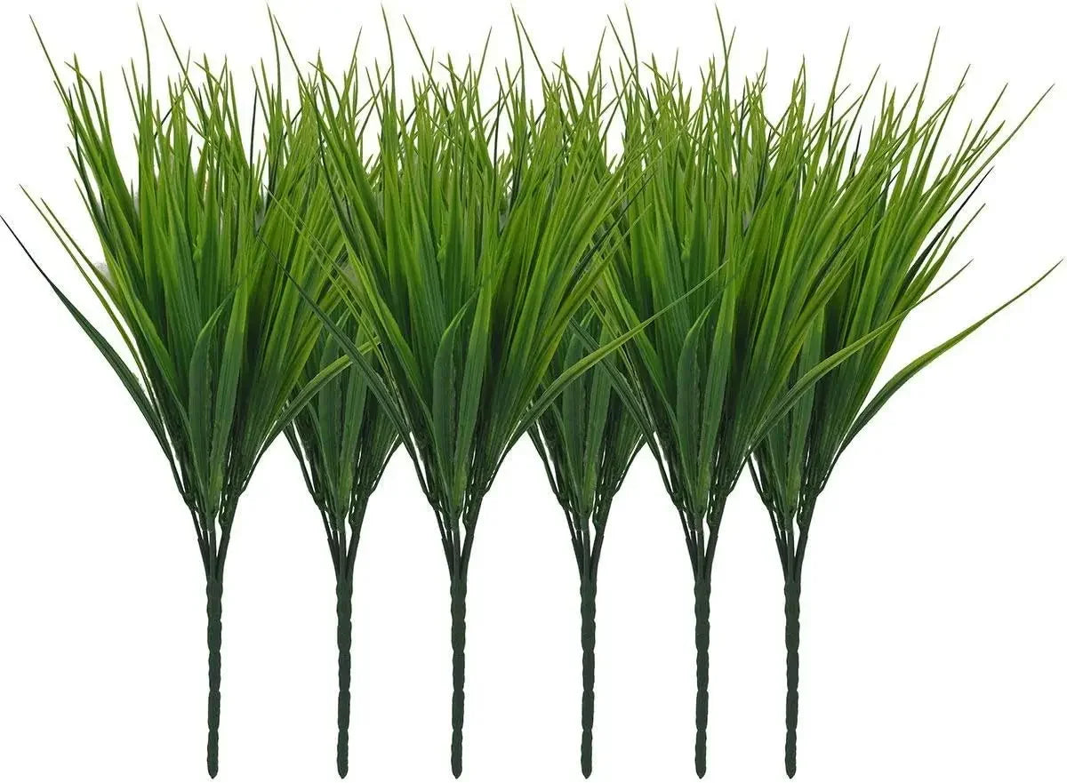 Hemasa 6 PCS GreenColour Artificial Plants Outdoor Greenery Faux Plastic Wheat Grass Bushes Green Verandah Office Wedding Decor UV Resistant Plant