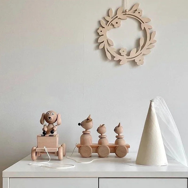 INS Nordic Wooden Olive Wreath Wall Hanging Decoration Handmade Wooden Ornament for Children's Room Decor Studio Photo Props