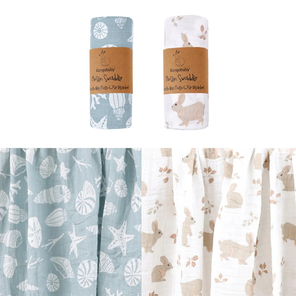 Tejesa 2pcs Set 100% Cotton Baby Muslin Swaddle Blanket / Newborn Bath Towel / Infant Wrap
