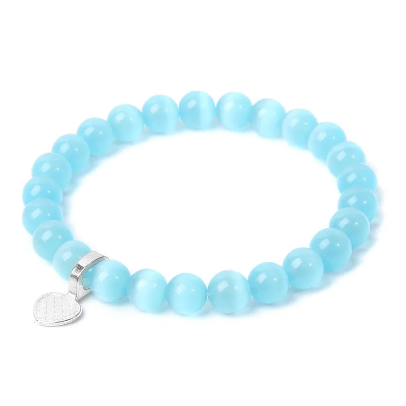 Hemasa Multicolor Cat Eye Stretchable Bracelet with Heart Charm