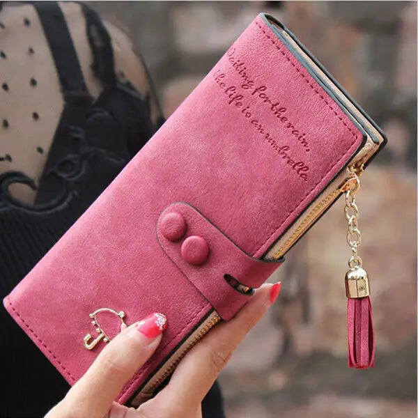 Hemasa Women Wallet Lady Clutch Leather Frosted Tassel Female Wallets Long Length Card Holder