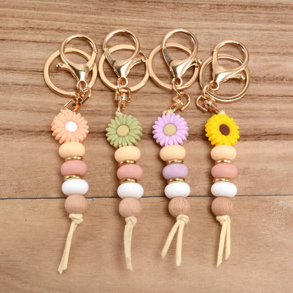 Silicon  Daisy Bead Keychain For  Teacher Gift Mother's Day