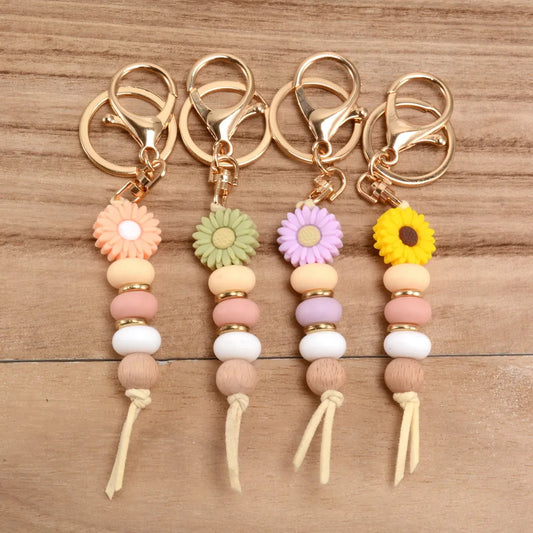 Silicon  Daisy Bead Keychain For  Teacher Gift Mother's Day