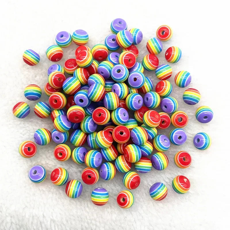 8/10/12mm Round Resin Beads Stripe Spacer Beads for Jewelry Making Children Handcraft Department DIY Bracelet Accessories