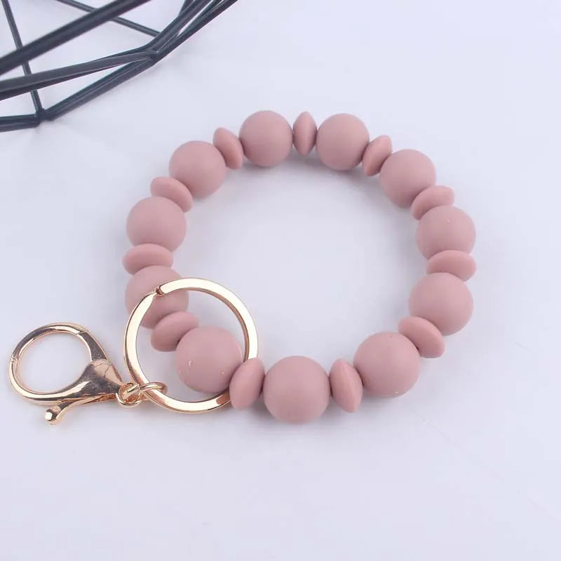 Hemasa Silicone Round Beads Keyring /Anti-Loss Women Lobster Clasp Keychain For Bracelet /Wristlet Keyring Accessoire