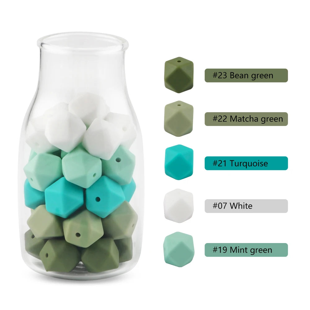 Sunrony 20pcs Hexagon Silicone Beads 14mm/17mm Silicone Beads For Jewelry Making Bulk DIY Pacifier Chain Jewelry Accessories