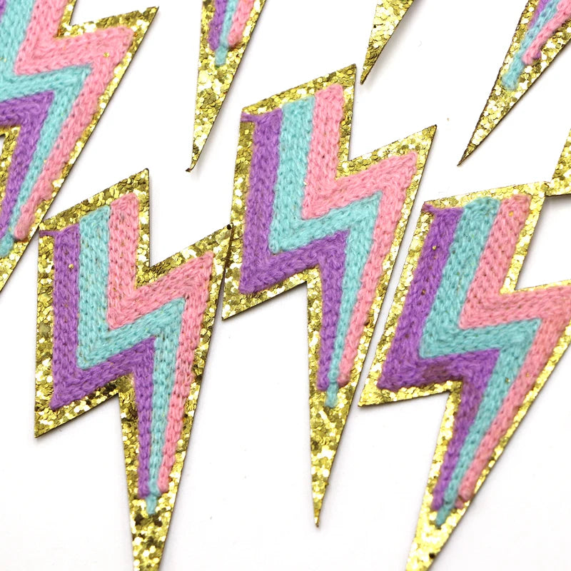 1PC Lighting Glitter Chenille Embroidered Patches Iron on Applique Sewing Badges Clothing Stickers Backpack Decoration