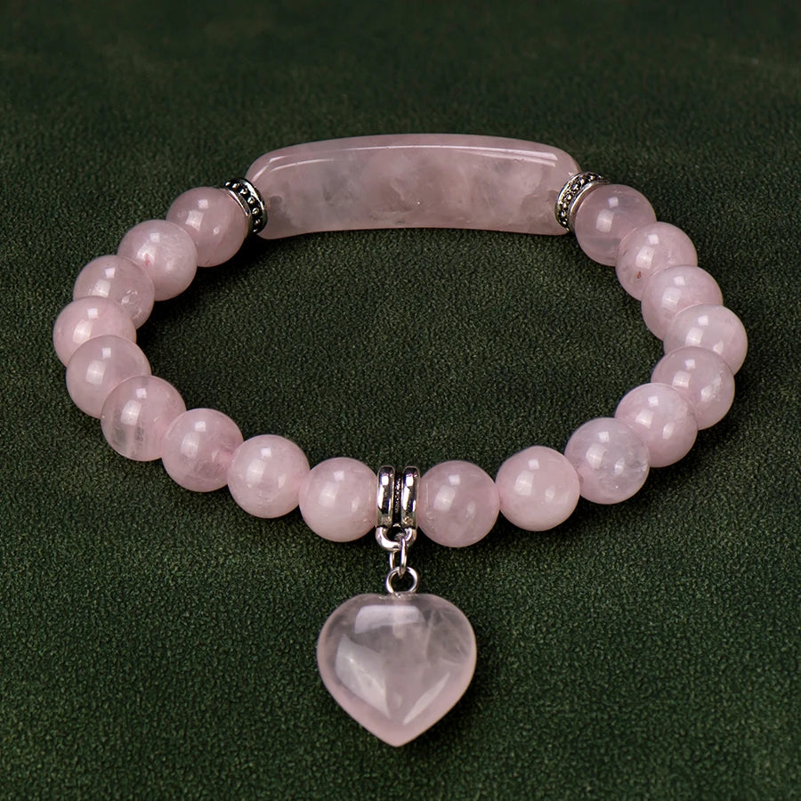 Natural Stone Crystal Bracelets Strand Heart Italian Charm Beaded Matching Love Moonstone Jade Summer For Women Jewelry Gift