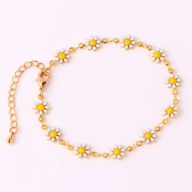 16+5cm Daisy Choker Girl Bracelet For Women Enamel Colorful Jewelry Flower Tennis Chain Boho Party Gift