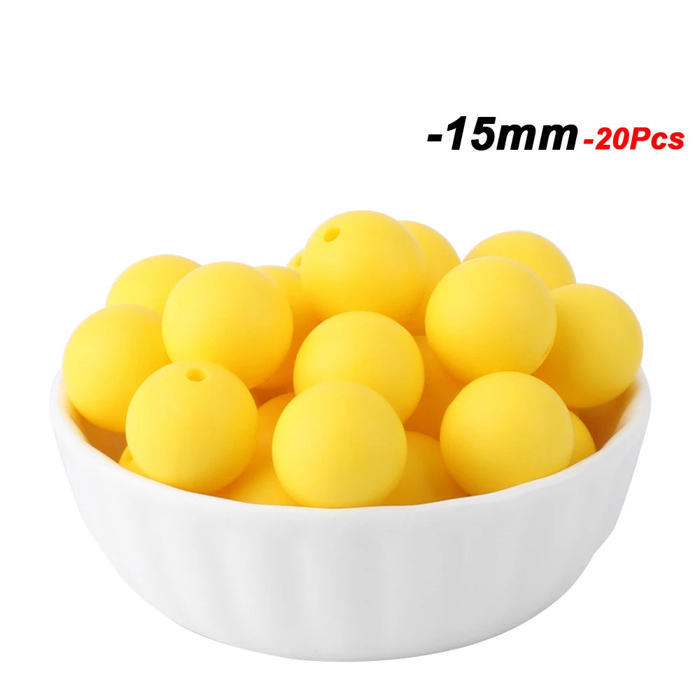 20pcs 15mm Baby Round Silicone Beads Food Grade DIY Teethers Toys Nipple Holder Pacifier Chain BPA Free Silicone Teething Beads