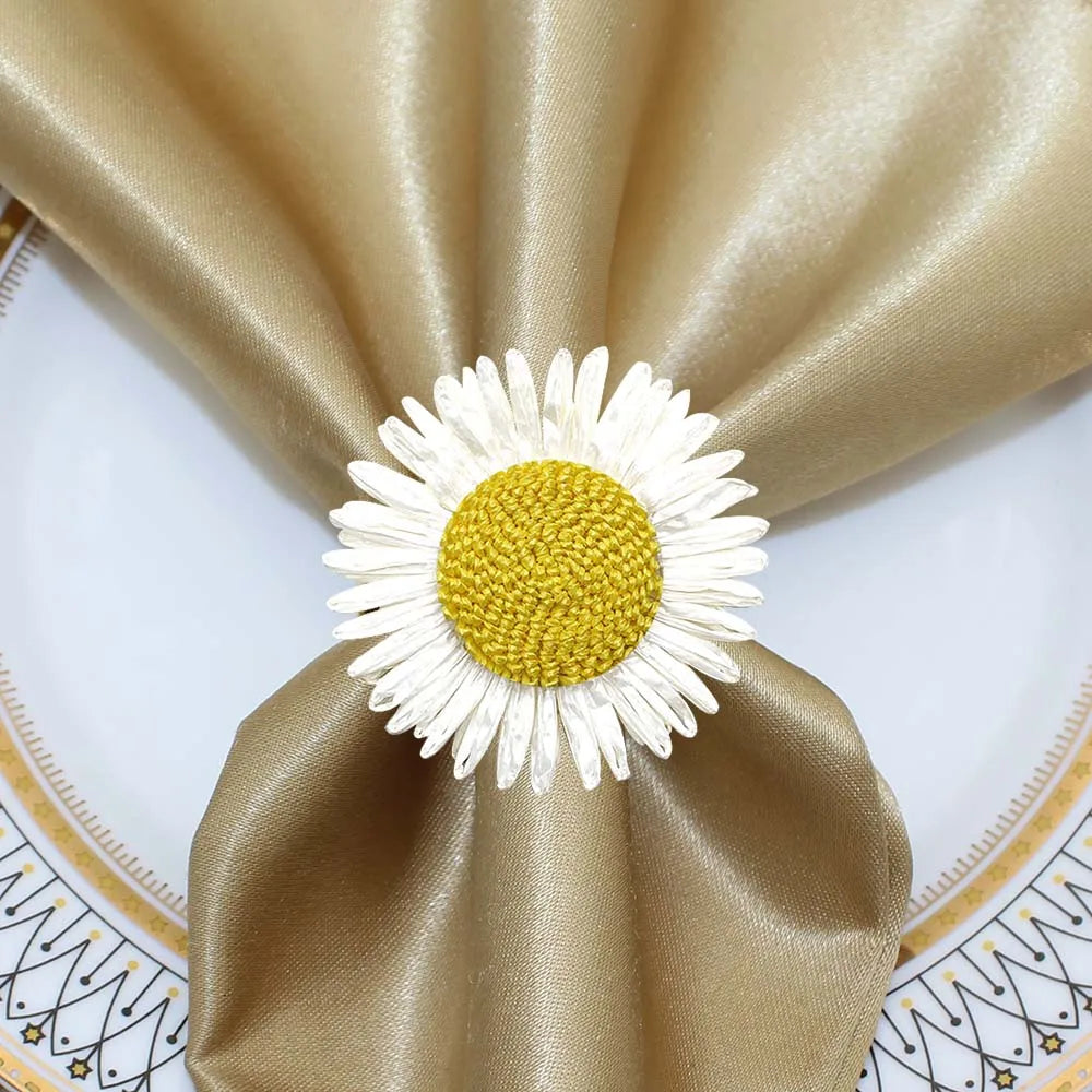 8PCS Sunflower Napkin Ring Raffia Handmade Daisy Flower Napkin Holder for Valentine Wedding Thanksgiving Party Table Decor HWF77