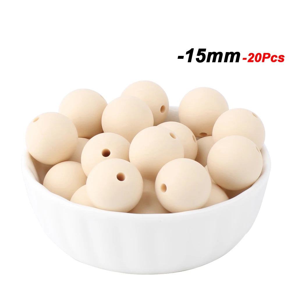 20pcs 15mm Baby Round Silicone Beads Food Grade DIY Teethers Toys Nipple Holder Pacifier Chain BPA Free Silicone Teething Beads