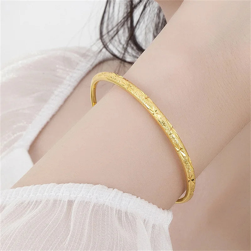 925 Sterling Silver 24K Gold Original Romantic Gypsophila Star Bangles For Women Bracelets Fashion Party Wedding Jewelry