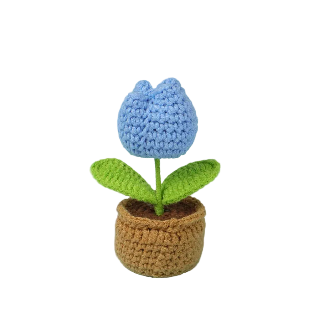 Hemasa Mini Tulips Crochet Flowers Potted Cute Knitting Flowers /Table Car Decor Handmade Artificial Tulips