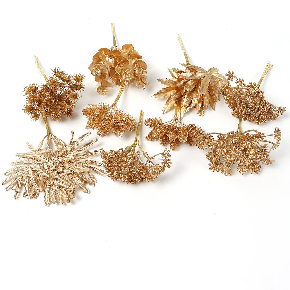 Hemasa 6PCs/lot Gold Artificial Eucalyptus Leaves Plant Fake Flowers For Home Decor Halloween Christmas Decoration DIY Gift Accessories