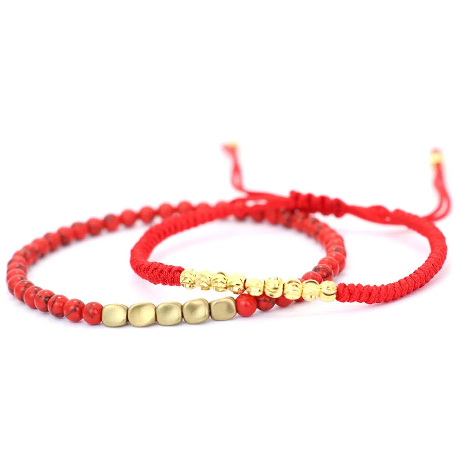 Fashion Men Bracelet Set Lucky Black Red String Braslet Handmade Irregular Gold Color Beads Charm Braclet Yoga Meditation Joias