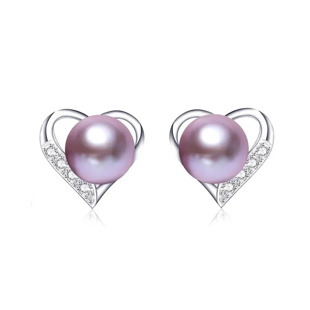 YWYC 925 Sterling Silver Lover Zircon Pearl Earrings 9-10mm Natural Freshwater Pearl for Women Wedding Party Jewelry Gift