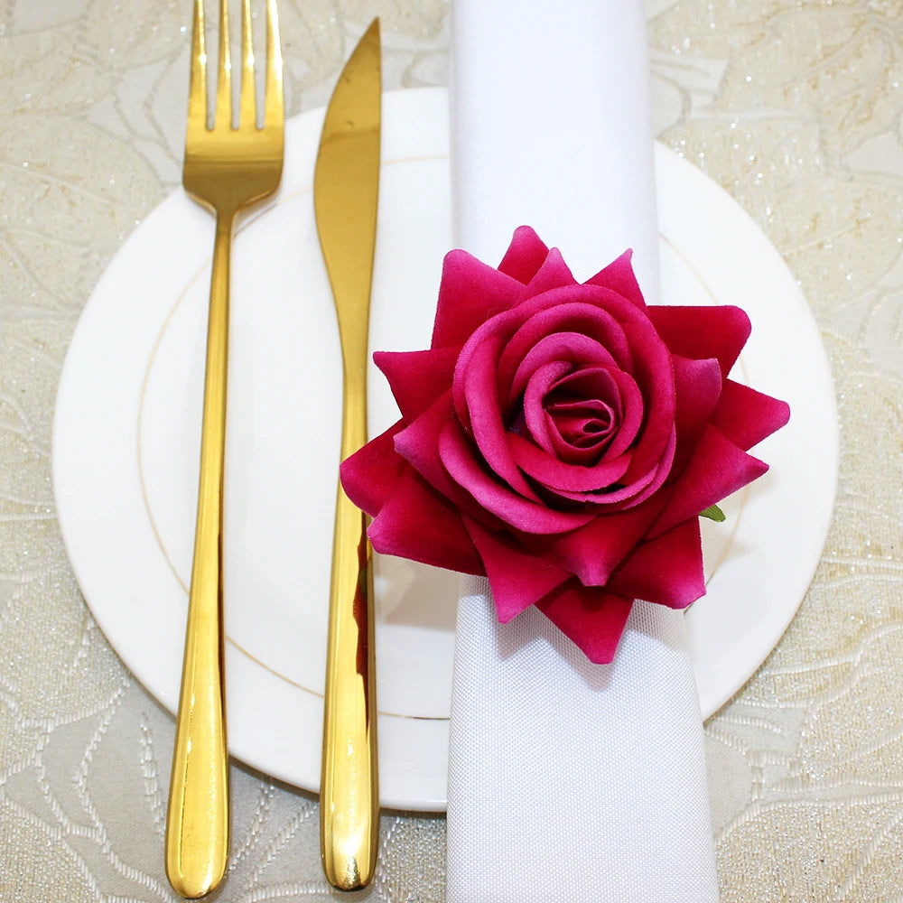 Hemasa 6Pcs Artificial Plum Rose Napkin Rings
