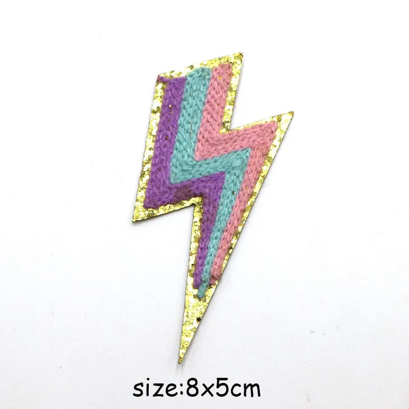 1PC Lighting Glitter Chenille Embroidered Patches Iron on Applique Sewing Badges Clothing Stickers Backpack Decoration