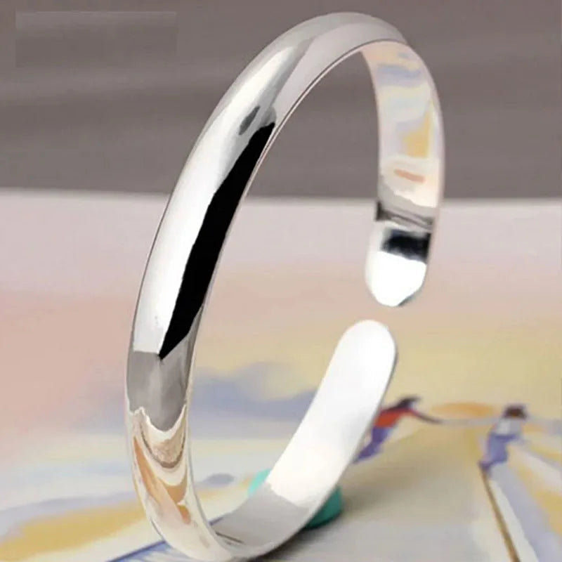 999 Sterling Silver Fashion Woman Cuff Bracelet Polishing Retro Chain Bangle Party Wedding Jewelry Charm Christmas Girl Gifts