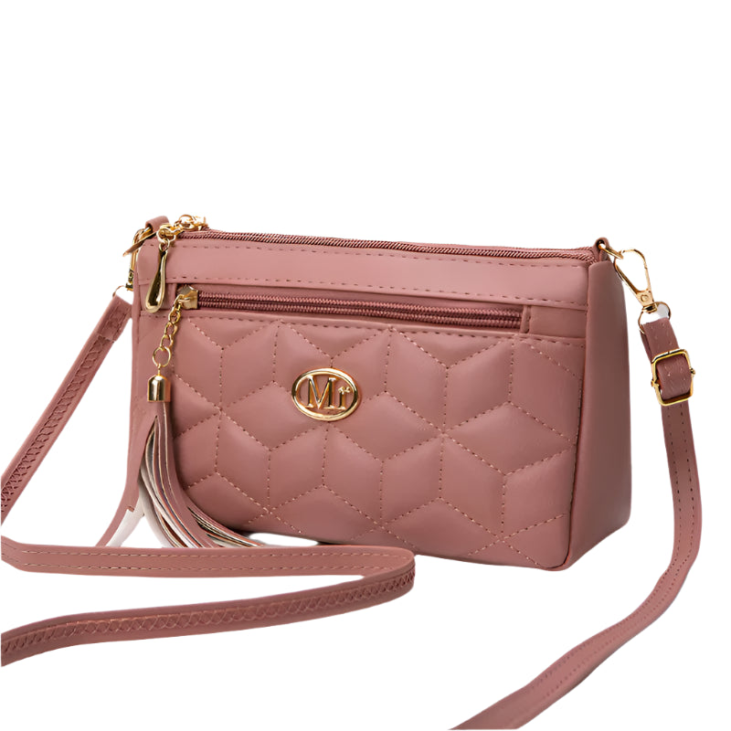 Hemasa Double Zipper Crossbody Diamond Lattice Shoulder Bag Tassel Decoration Zipper handBag