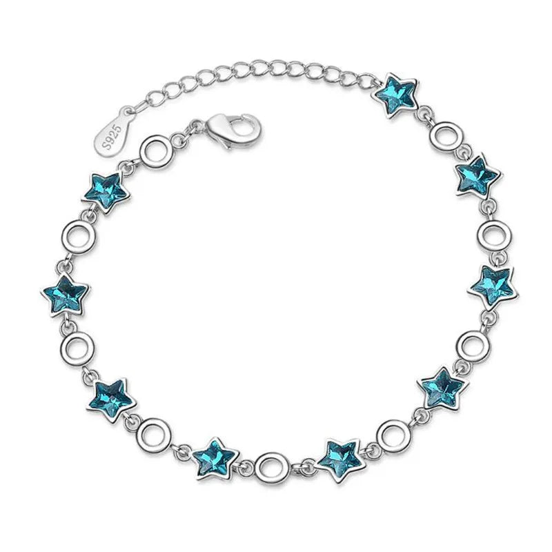 925 Sterling Silver Rhinestone Stars Charm Bracelets &Bangle For Women Girl Fine Jewelry Student Present XB109