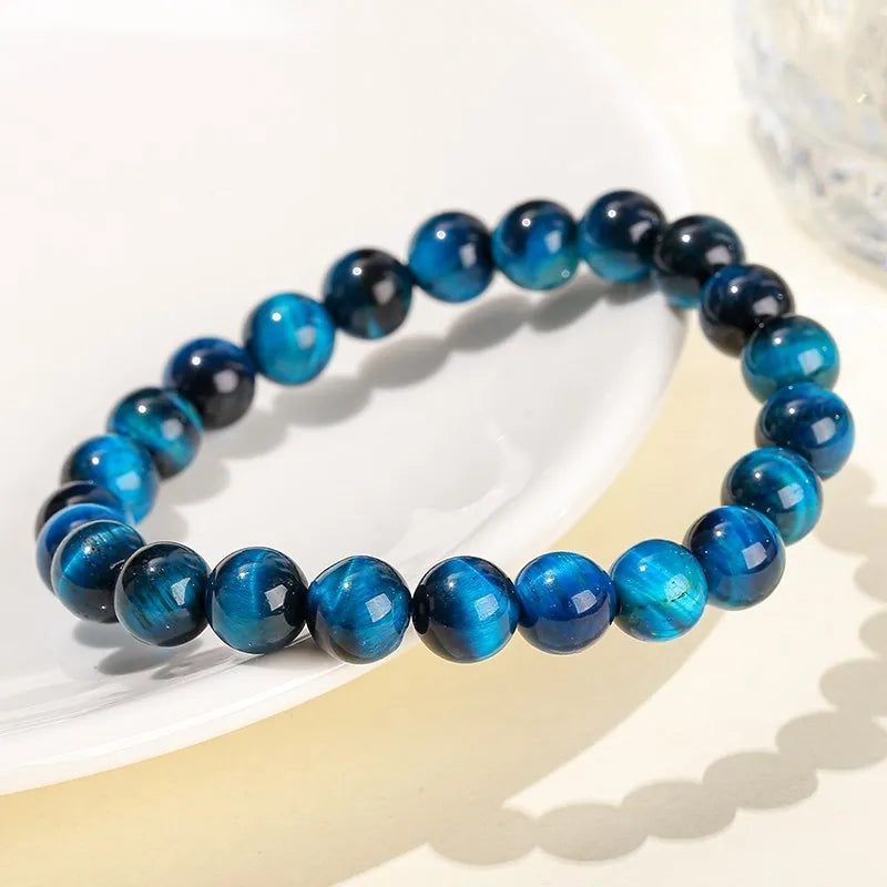 JD Natural Stone Blue Tiger Eye Beaded Bracelets Women Men Reiki Healing Yoga Meditation Charm Bangles Pulseras Jewelry Gift