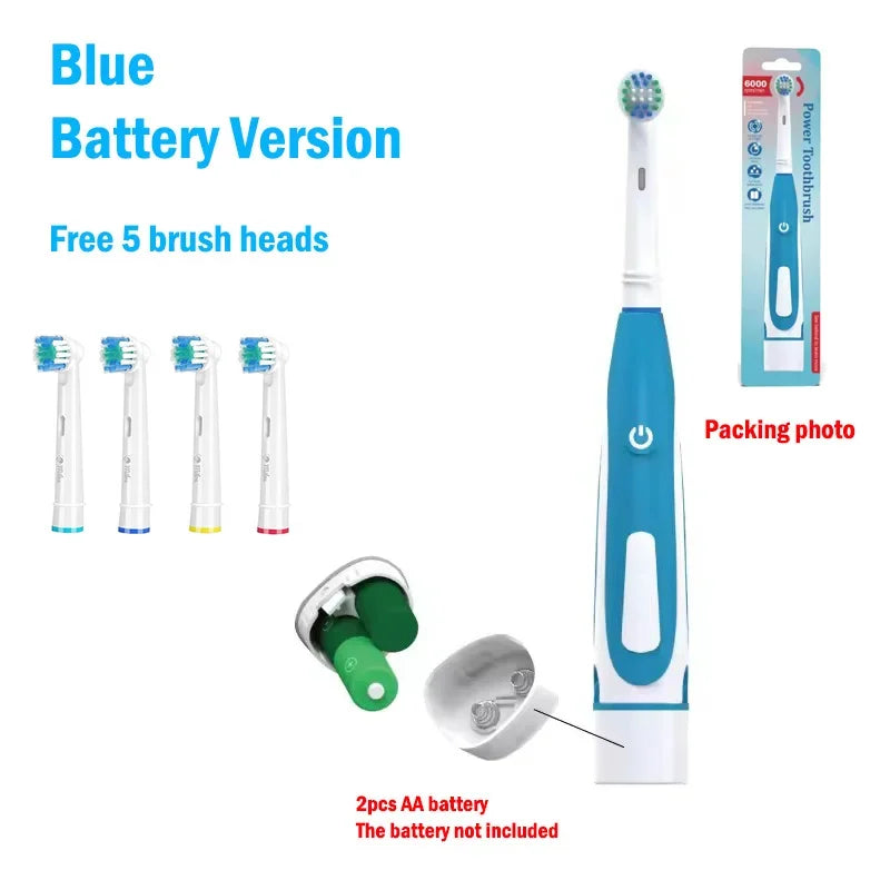 Sonic Electric Toothbrush Rounded 3D Vibrate Teeth Brush Rotation Gum Care Soft Bristle Heads Battery Power Teeth Whitening