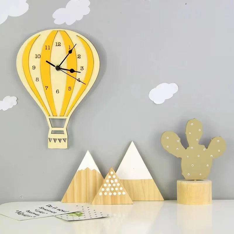 Nordic Style Wooden Balloon Clock Kids Room Decoration Wood Balloon Clock Wall Decor For Baby Boy Girl Room Decor Children Room