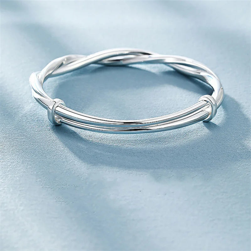 925 Sterling Silver Original Pretty Weave Bracelets Bangles For Women Fashion Party Wedding Engagement Jewelry Adjustable Size