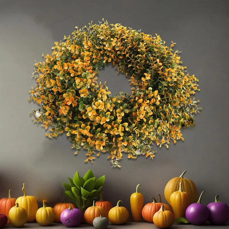 Artificial Lavender Wreath Money Leaf Garland Front Door Purple Grass Ring Door Decoration Fake Flower Flocking Home wall decor