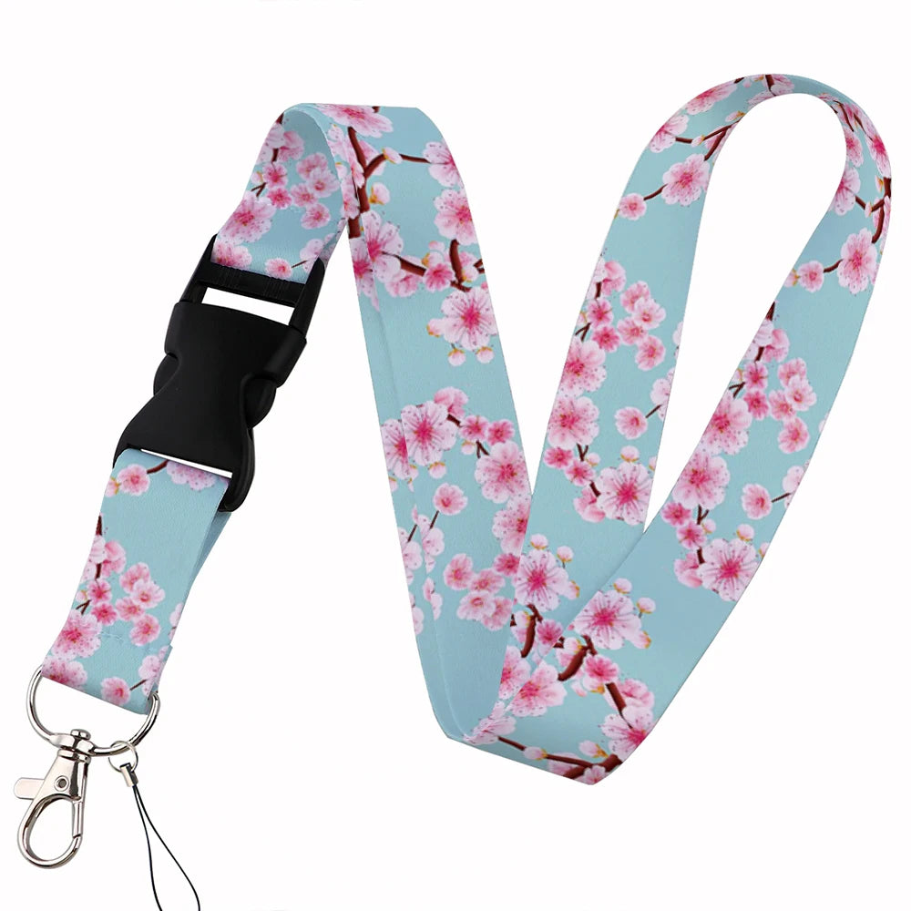 Tejesa Beautiful flower Lanyard Keys Chain Badge Holder ID Credit Card Pass Hang Rope Lariat Mobile Phone Charm Accessories Gifts