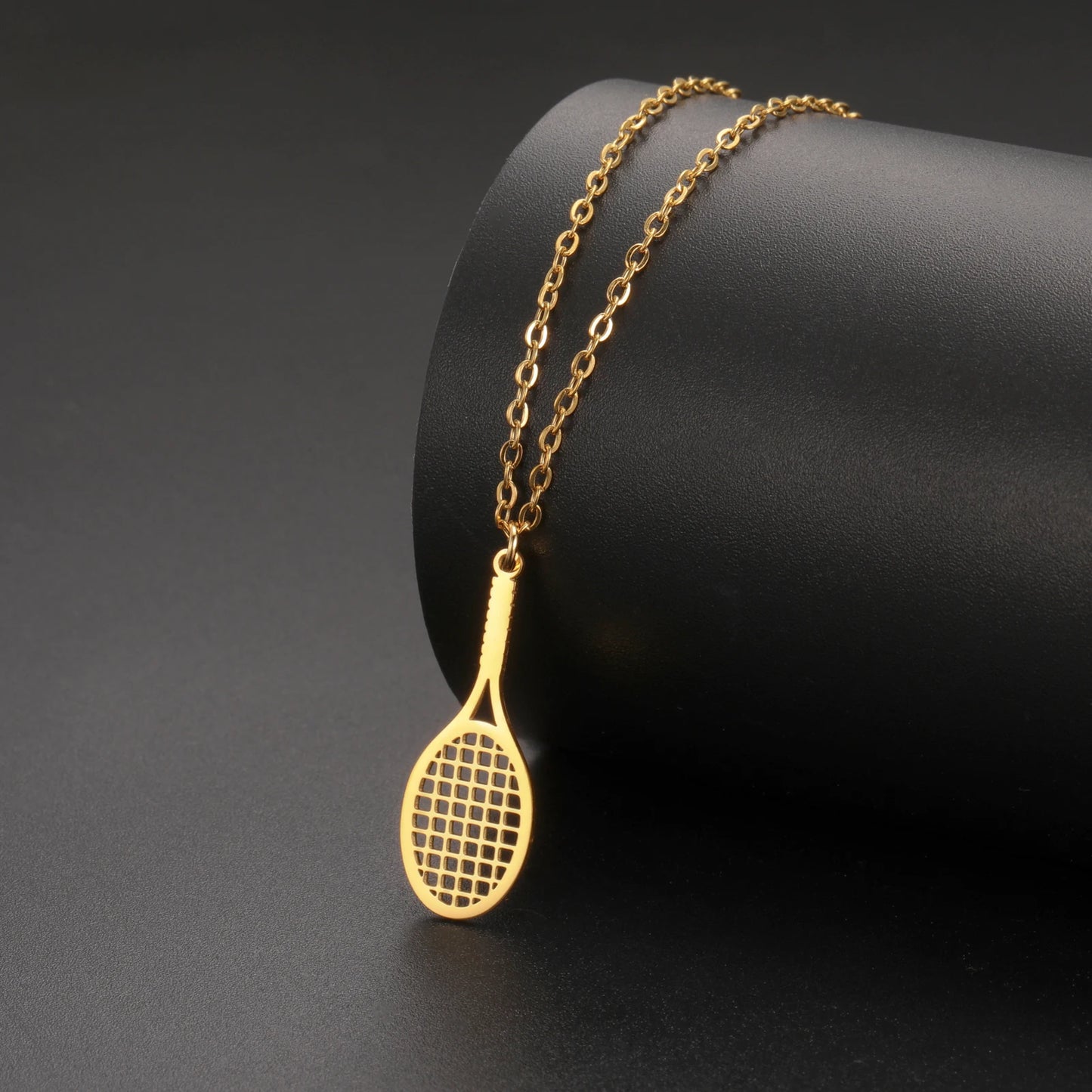 Unift Beach Tennis Racket Necklaces for Sport Girl Stainless Steel Neck Chain Choker Tennis Player Jewelry Women Accessories