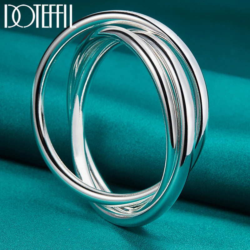 DOTEFFIL 925 Sterling Silver Three Lines Smooth Bangle Bracelet For Women Man Fashion Wedding Engagement Party Jewelry