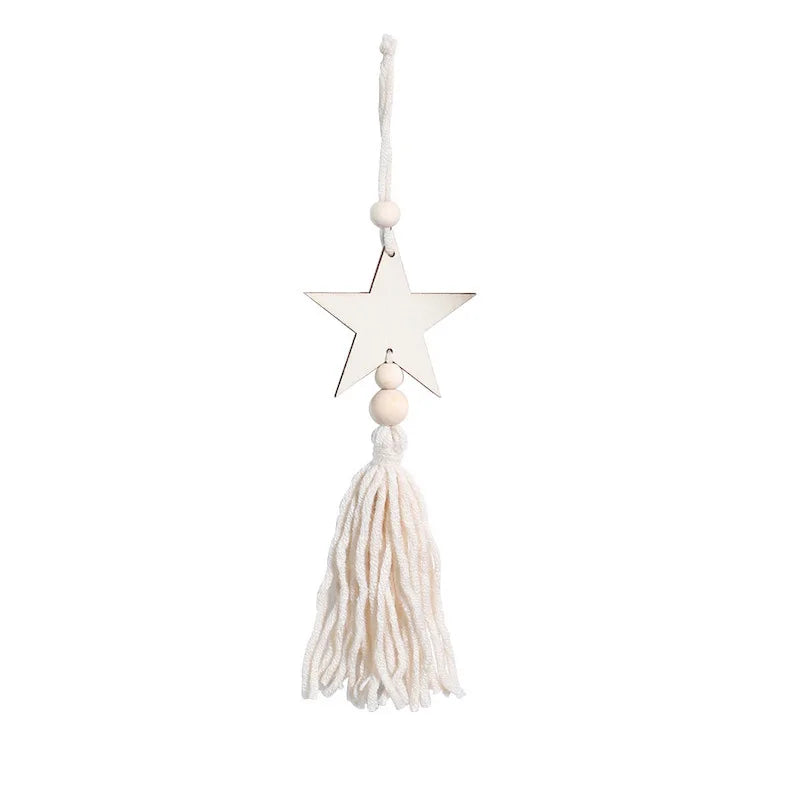 Wooden Moon Phase Wall Hanging Ornament with Tassel Wood Ramadan Home Decoration Sun Moon Star Pendant Boho Room Decor