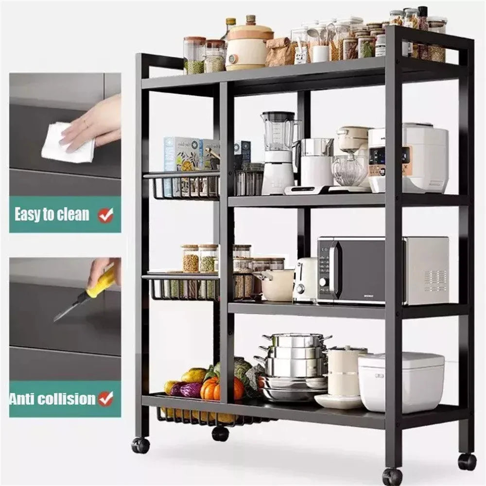 Multi Functional Kitchen Shelves with 4 Wire Baskets Storage Rack For Fruits And Vegetables Floor Standing Dining Sideboard