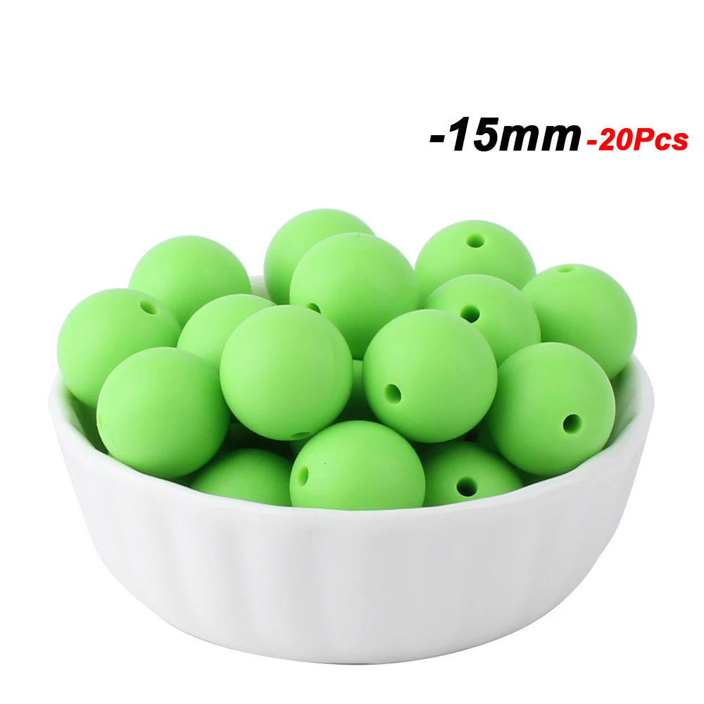 20pcs 15mm Baby Round Silicone Beads Food Grade DIY Teethers Toys Nipple Holder Pacifier Chain BPA Free Silicone Teething Beads